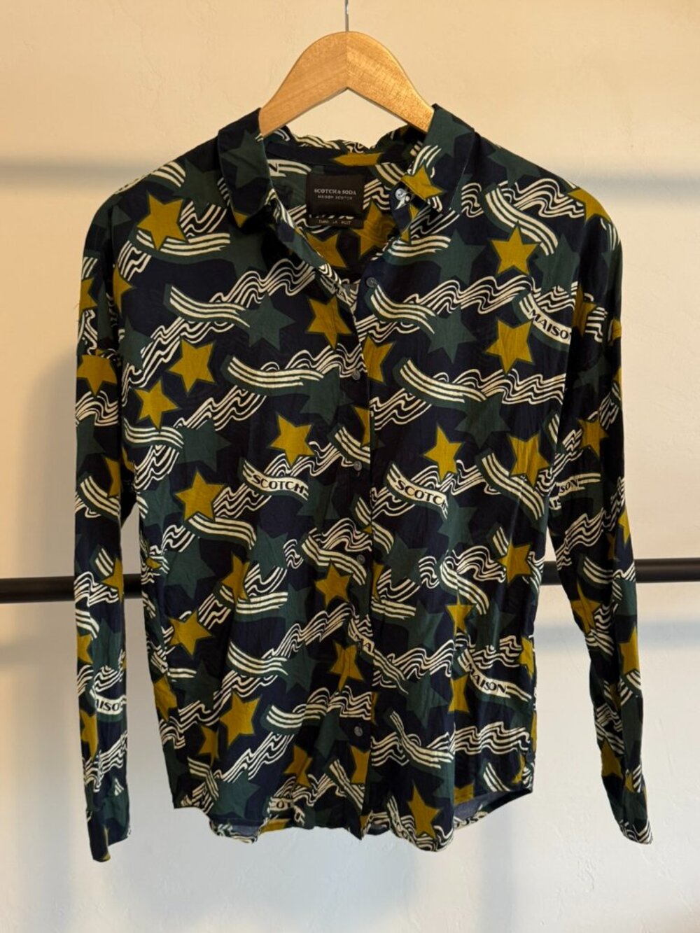 Scotch & Soda Green & Gold Star Button Down Shirt XS